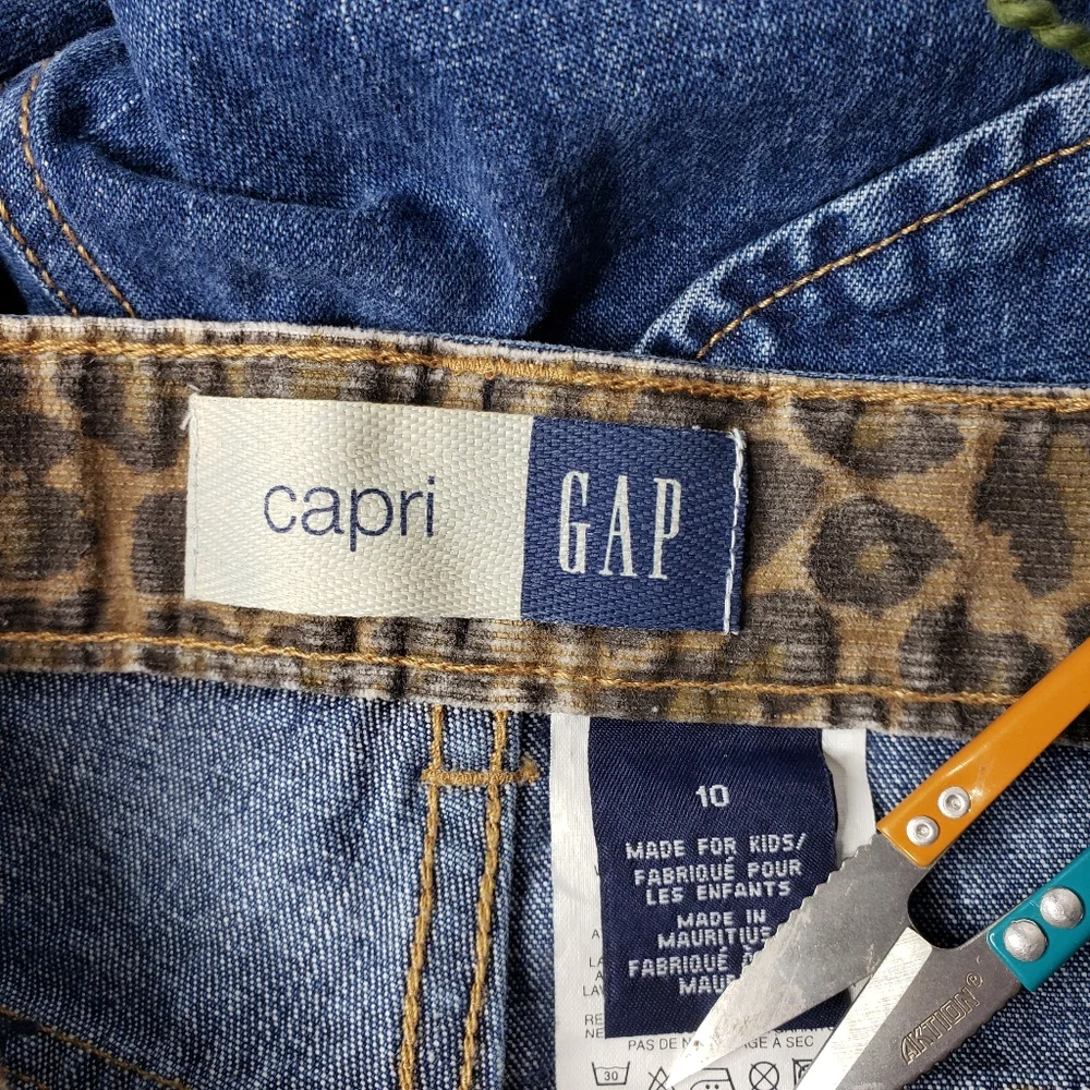 Vintage Gap Kids Cotton Applique Embroidered Bling Girls Denim Capri Jeans Sz 10